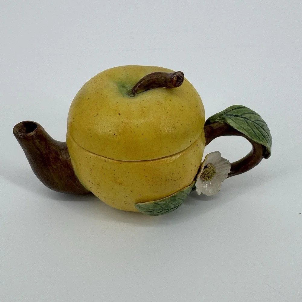 Vintage Style Rose & Apple Teapot Set Miniature Floral Novelty Cottagecore Chic